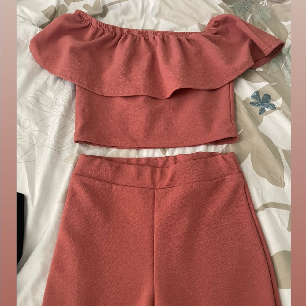 Two piece crop top jumpsuit pant set